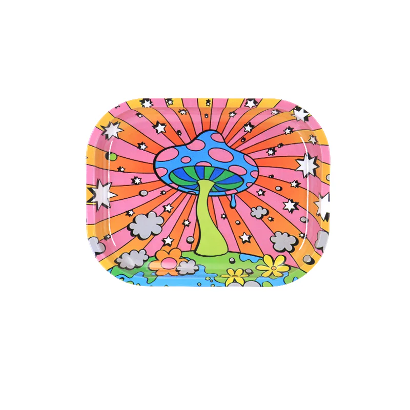 Rolling Tray – 7" x 5" Small Metal – Psychedelic Mushroom Design